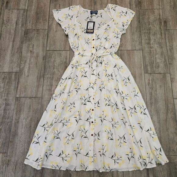 Collectif Vintage Caterina Floral Swing Dress Womens L White Yellow NEW Retro - Picture 1 of 10